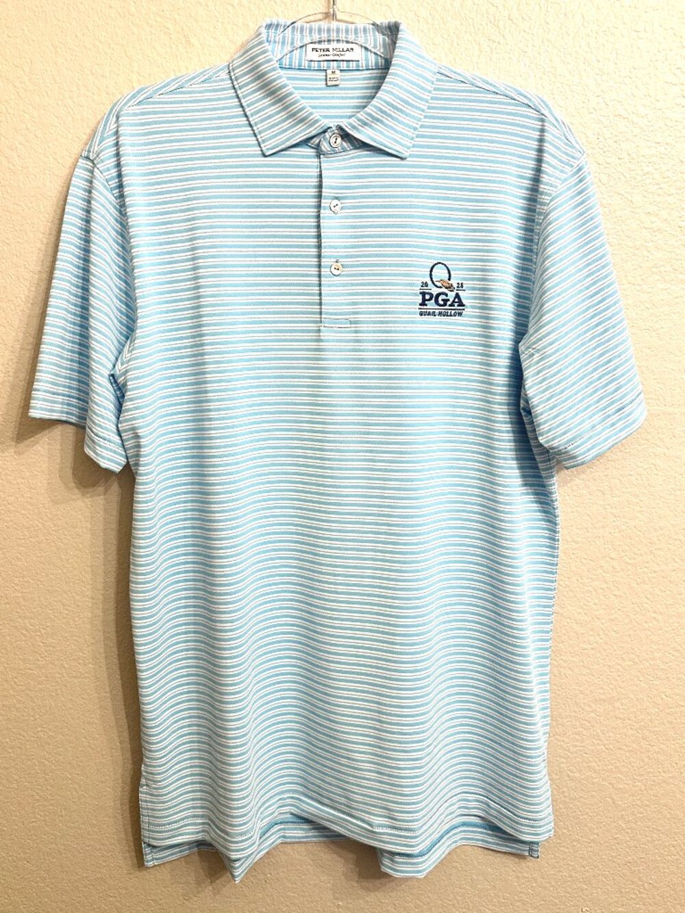 Peter Millar PGA Quail Hollow Golf Polo Blue/White Stripe EUC